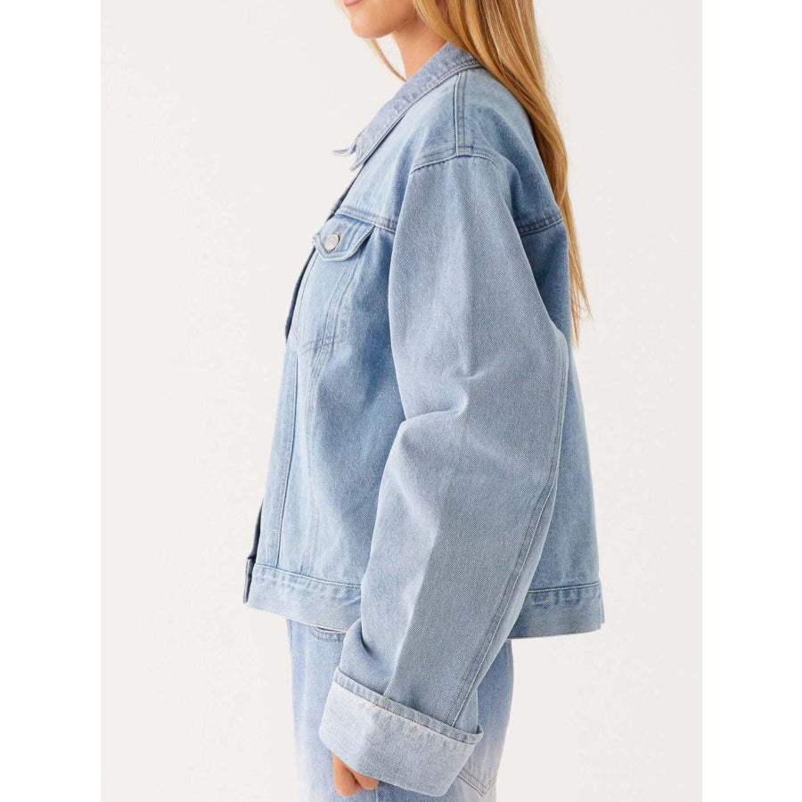 Button Down Cropped Oversized Denim Jacket Apparel and Accessories