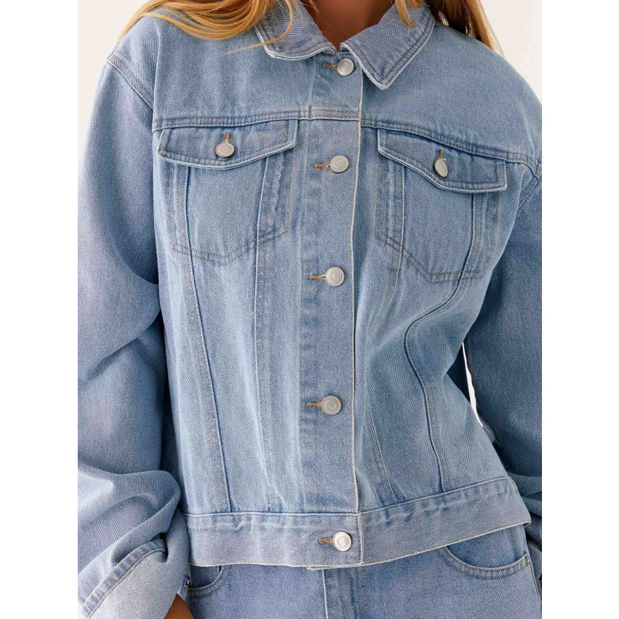 Button Down Cropped Oversized Denim Jacket Apparel and Accessories