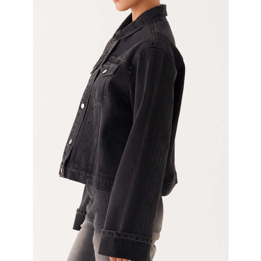 Button Down Cropped Oversized Denim Jacket Apparel and Accessories