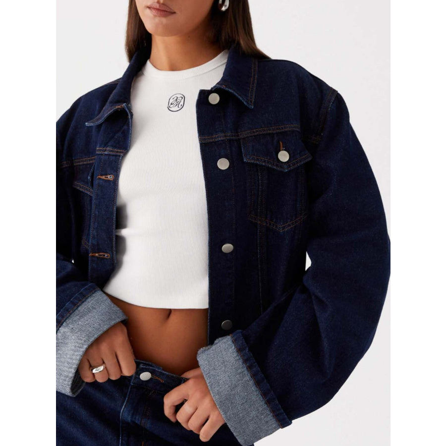 Button Down Cropped Oversized Denim Jacket Apparel and Accessories