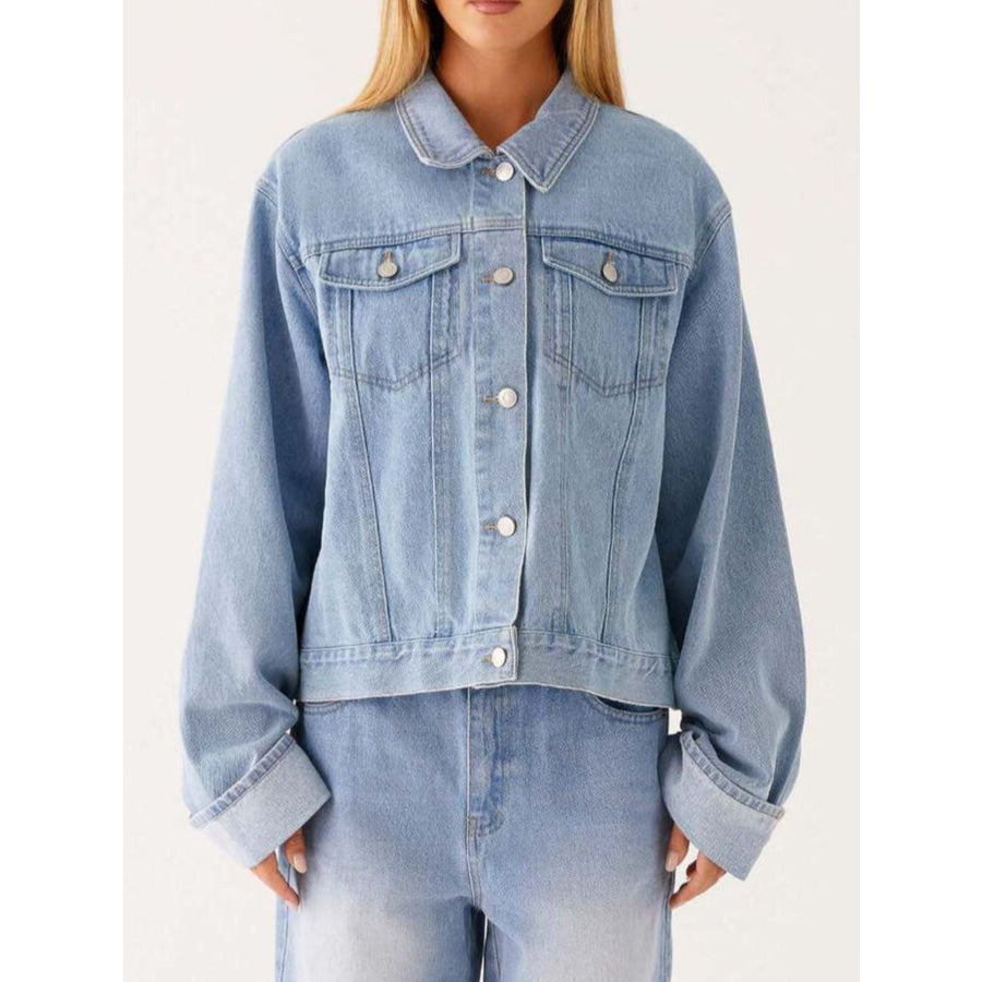 Button Down Cropped Oversized Denim Jacket Apparel and Accessories