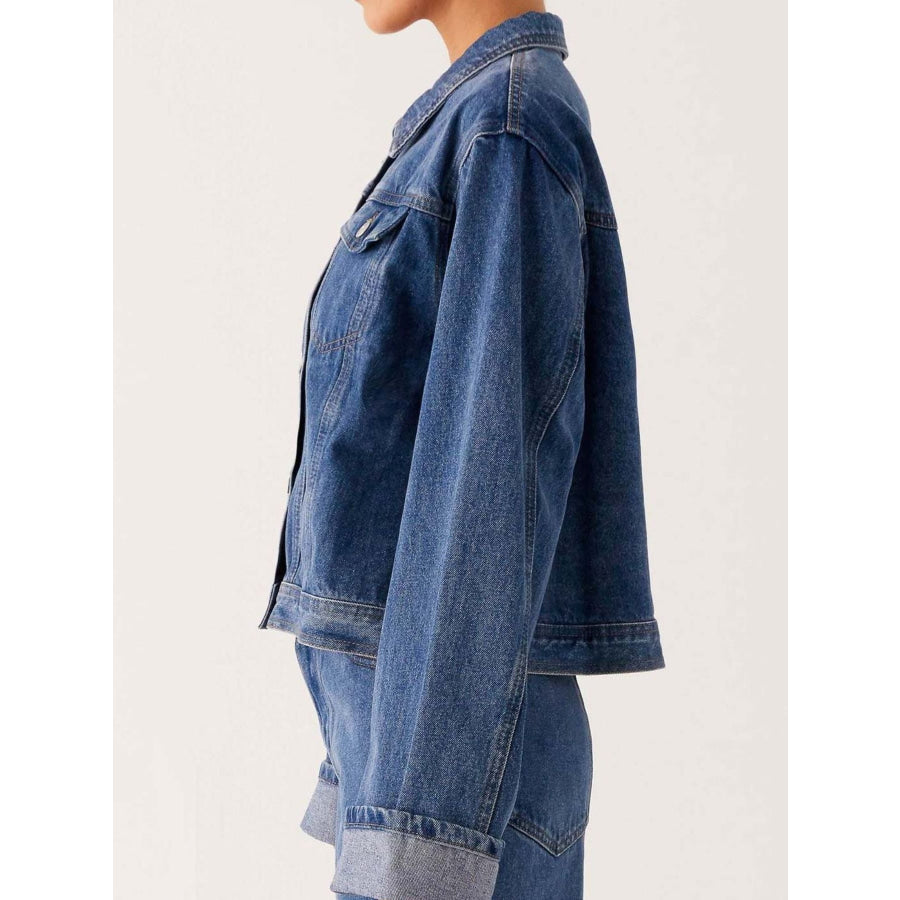 Button Down Cropped Oversized Denim Jacket Apparel and Accessories