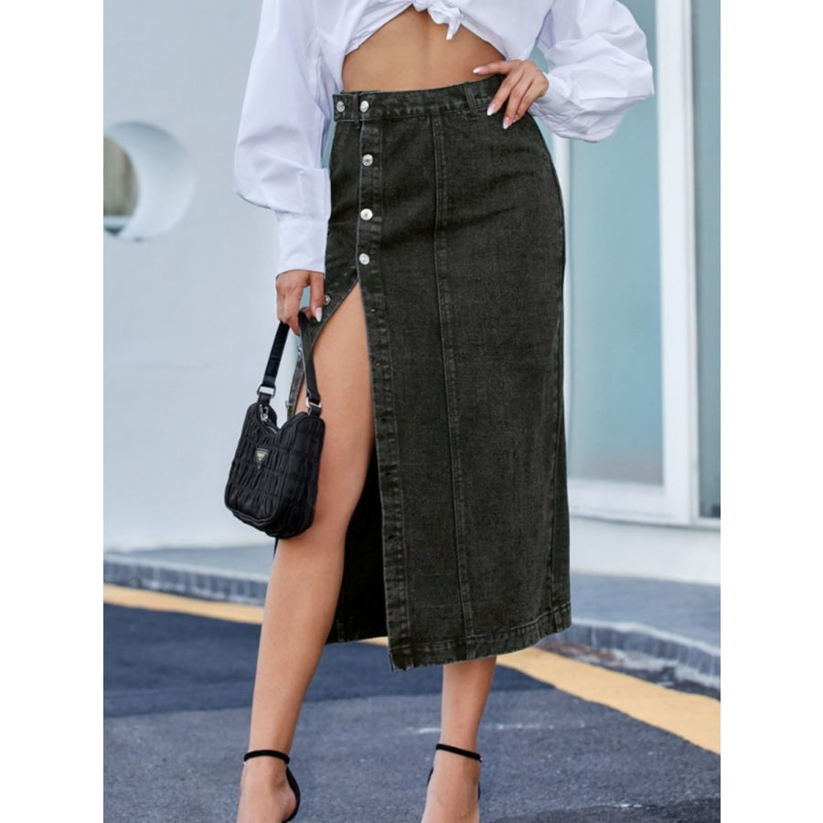 Button Down Denim Skirt Black / XS
