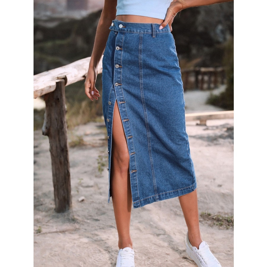 Button Down Denim Skirt French Blue / XS