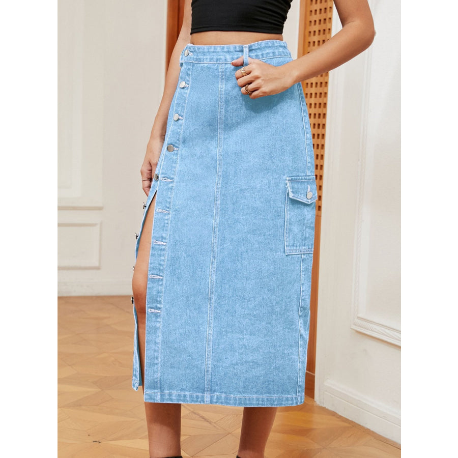 Button Down Denim Skirt Light / S