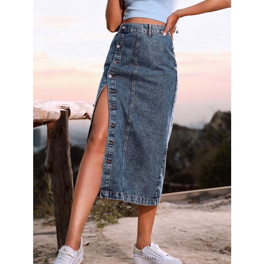 Button Down Denim Skirt