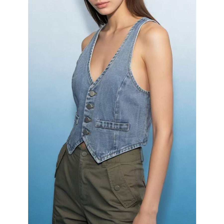 Button-Down Denim Vest Apparel and Accessories