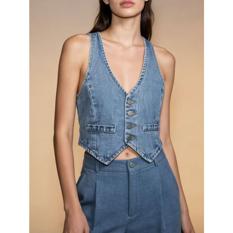 Button-Down Denim Vest Apparel and Accessories