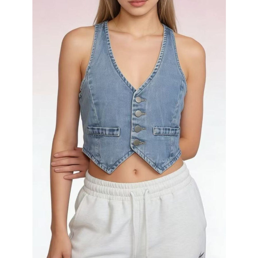 Button-Down Denim Vest Apparel and Accessories