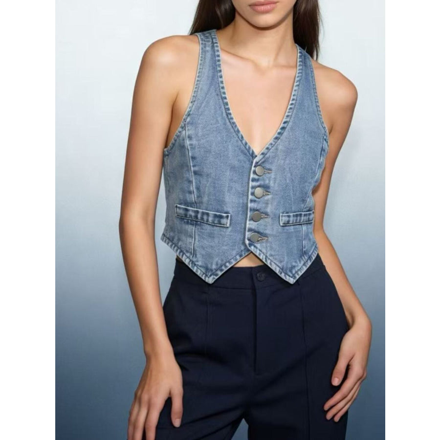 Button-Down Denim Vest Apparel and Accessories