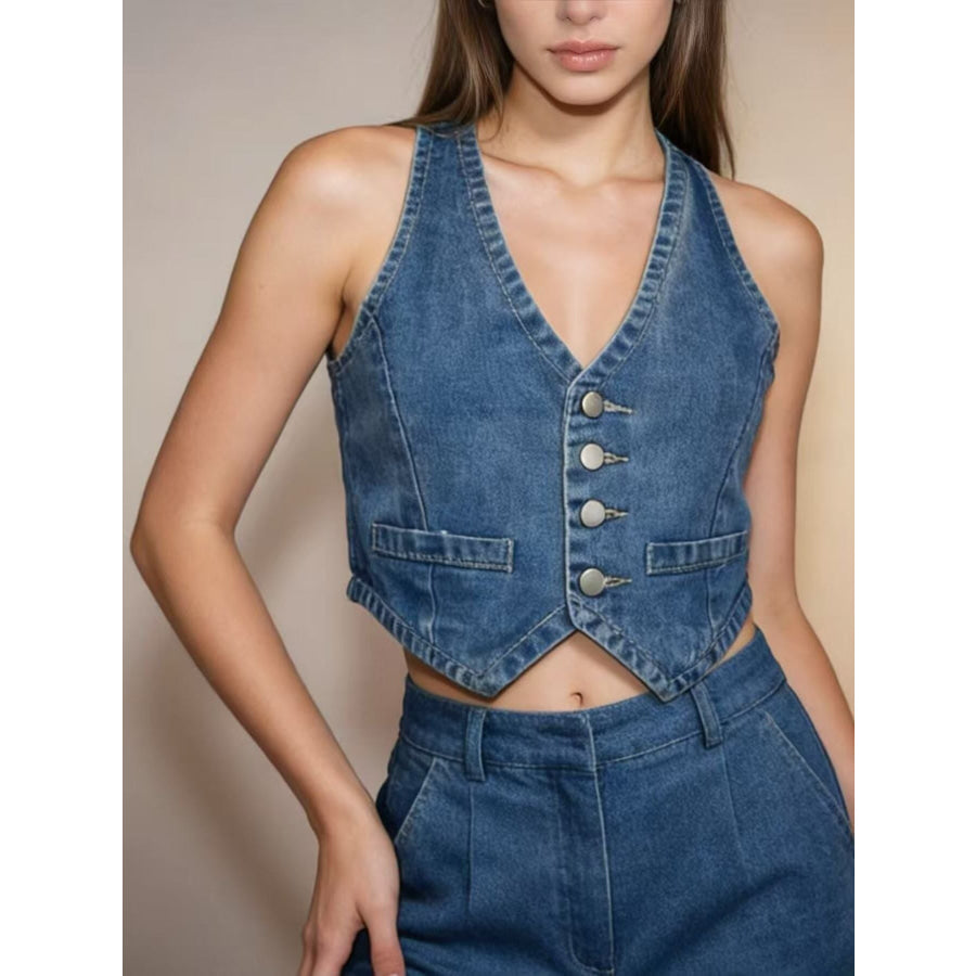 Button-Down Denim Vest Apparel and Accessories