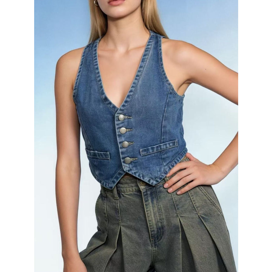 Button-Down Denim Vest Apparel and Accessories