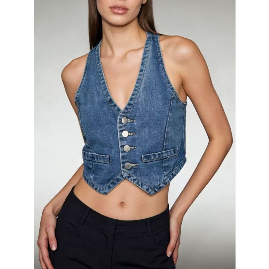 Button-Down Denim Vest Apparel and Accessories
