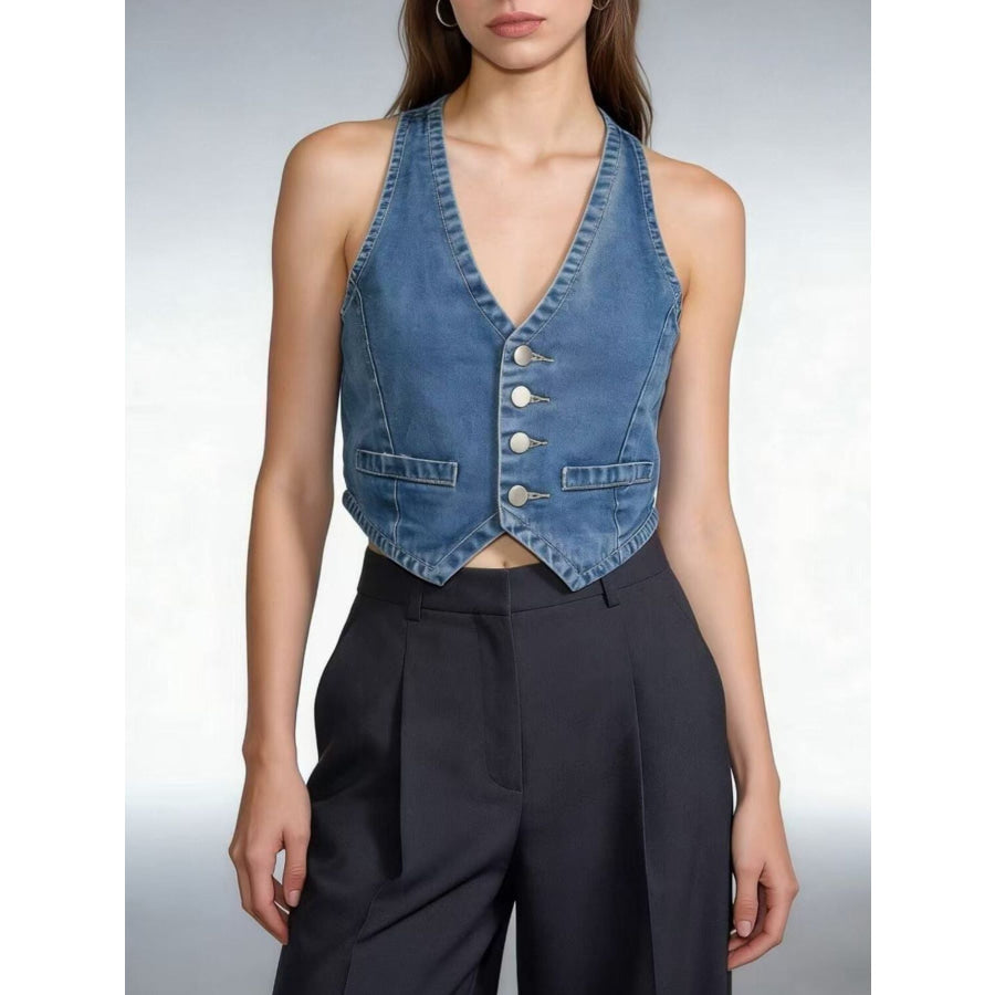 Button-Down Denim Vest Apparel and Accessories