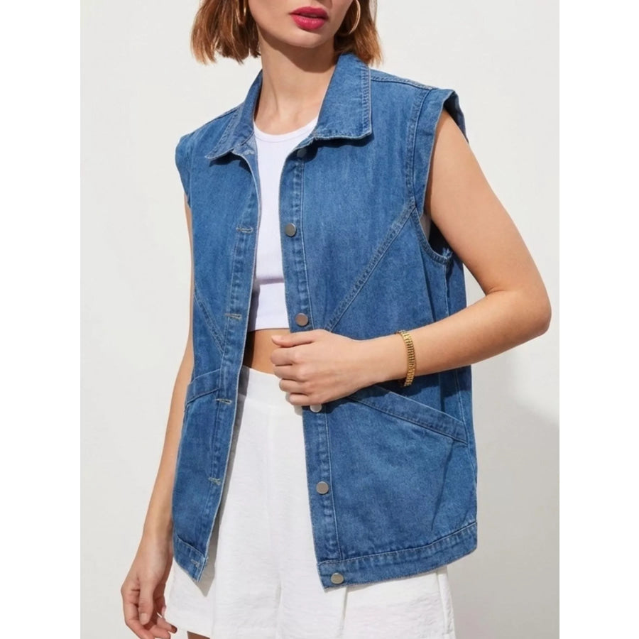 Button-Down Denim Vest Blue / XS Apparel and Accessories