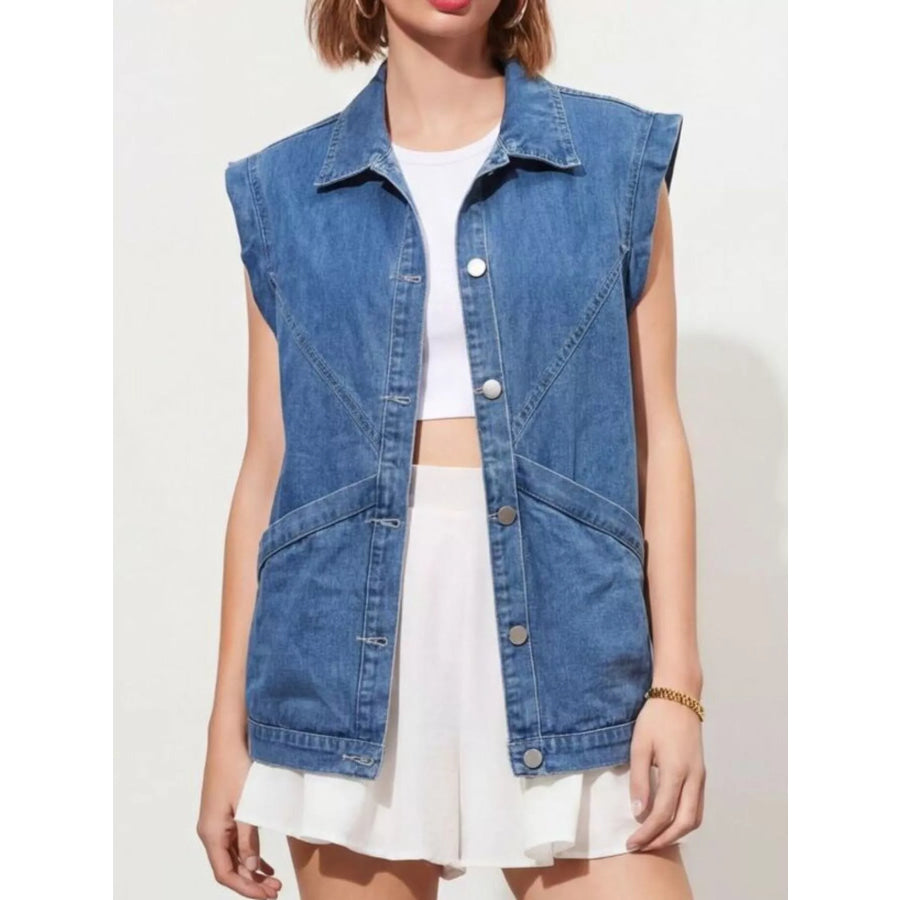 Button-Down Denim Vest Blue / XS Apparel and Accessories