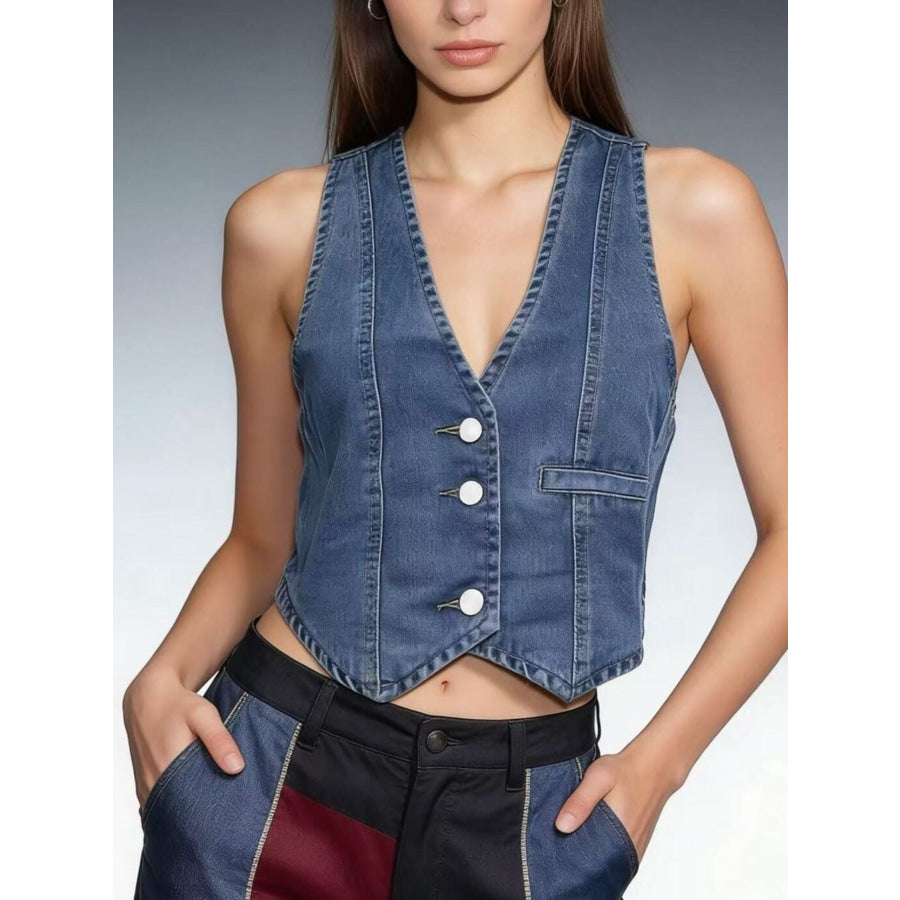 Button-Down Denim Vest Dark Blue / S Apparel and Accessories