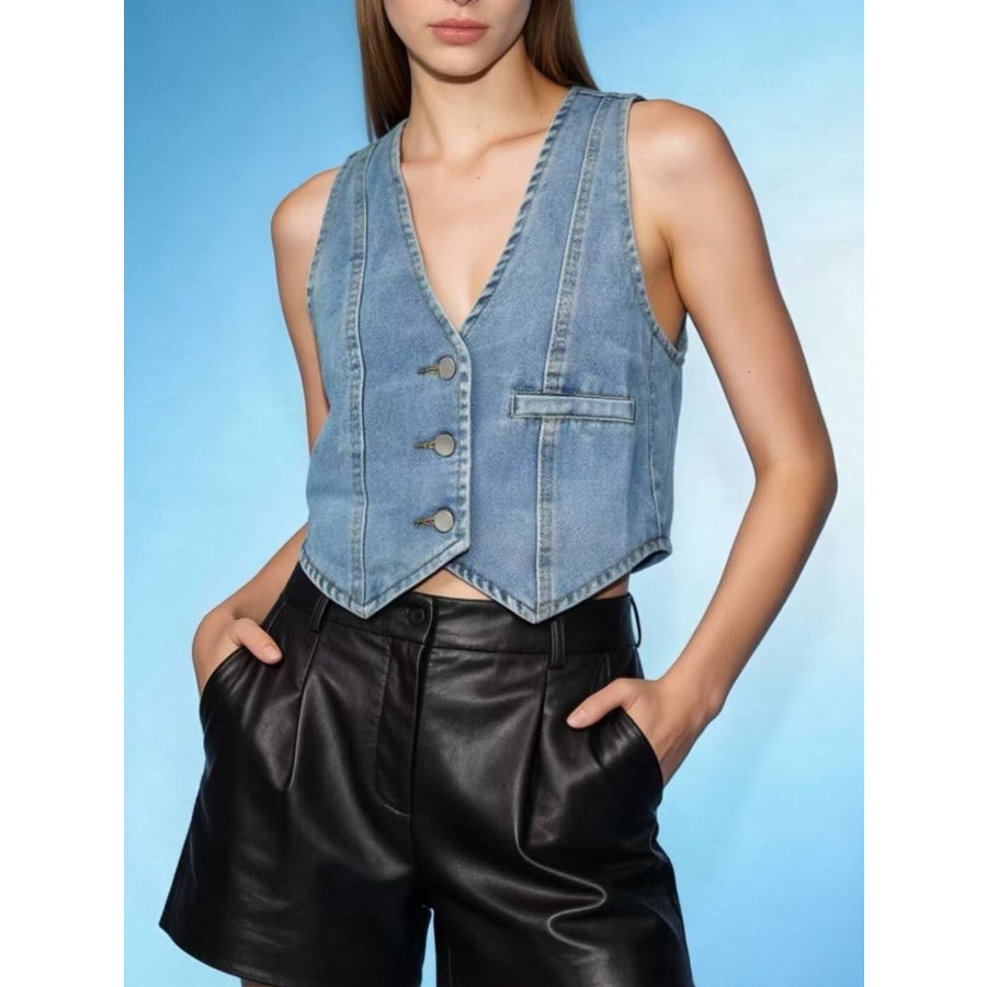Button-Down Denim Vest Light Blue / S Apparel and Accessories