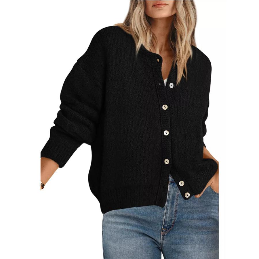 Button-Down Dropped Shoulder Cardigan Black / S Apparel and Accessories