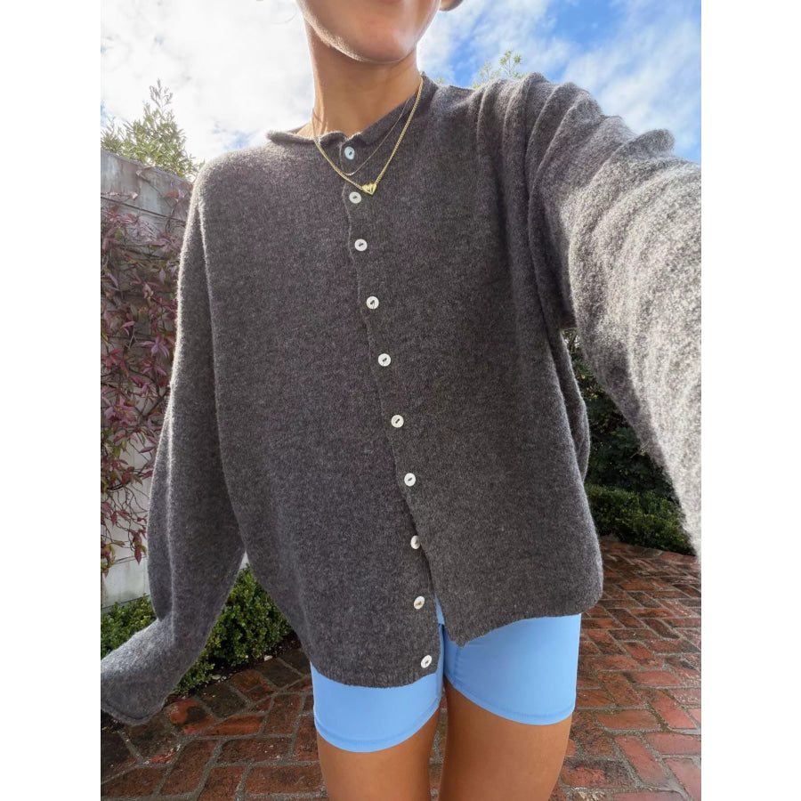 Button-Down Dropped Shoulder Cardigan Dark Gray / S Apparel and Accessories