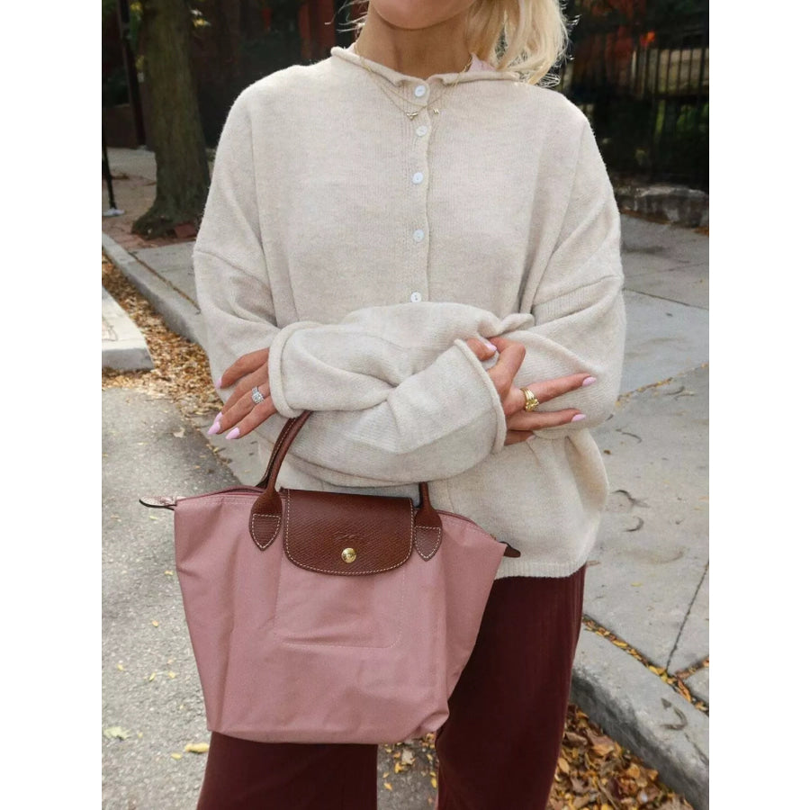 Button-Down Dropped Shoulder Cardigan Gray / S Apparel and Accessories