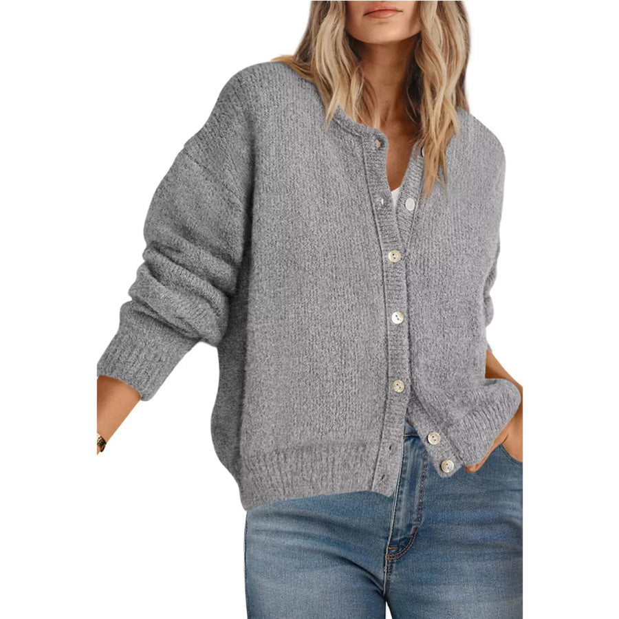 Button-Down Dropped Shoulder Cardigan Gray / S Apparel and Accessories