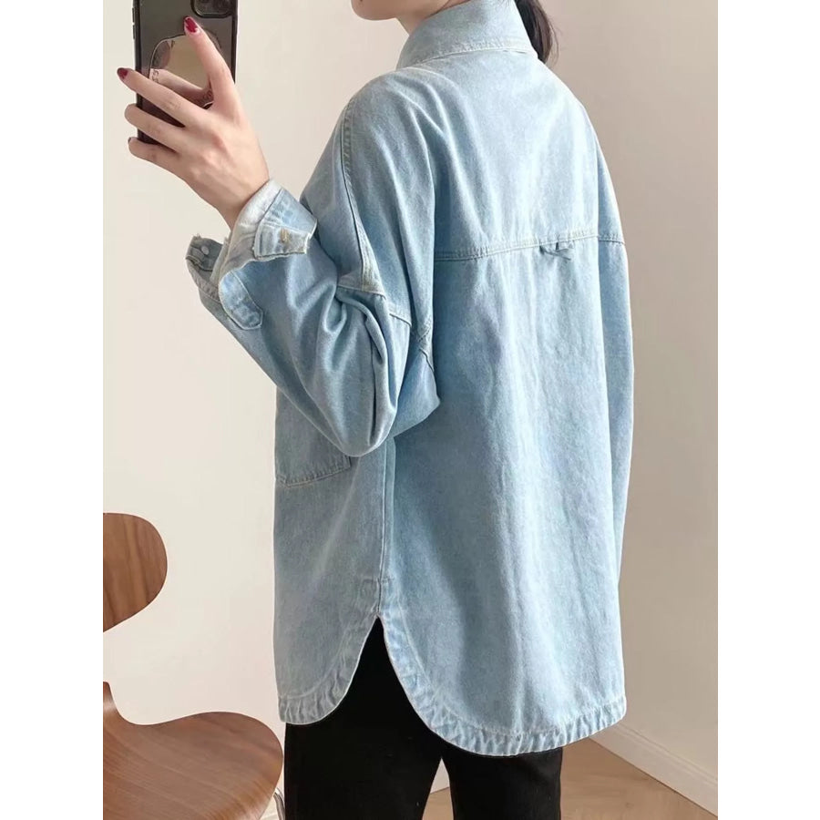 Button-Down Dropped Shoulder Denim Jacket Apparel and Accessories