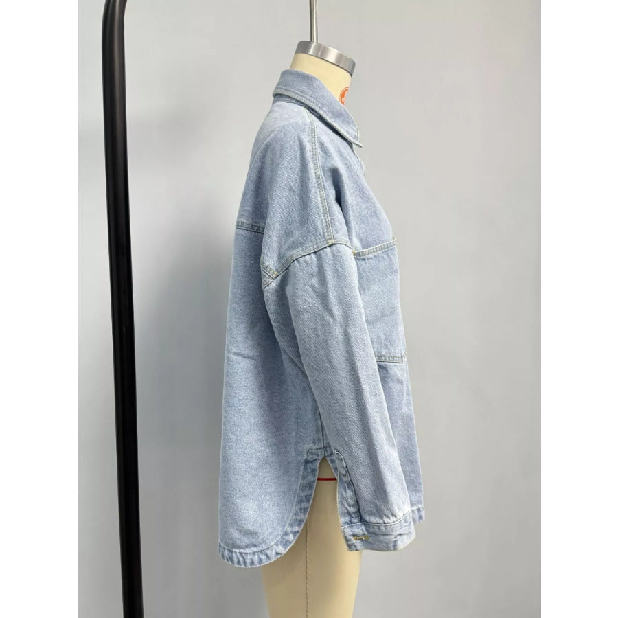 Button-Down Dropped Shoulder Denim Jacket Apparel and Accessories
