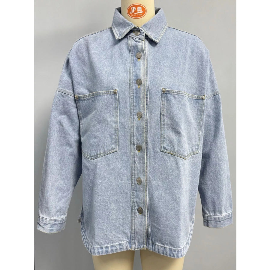 Button-Down Dropped Shoulder Denim Jacket Apparel and Accessories