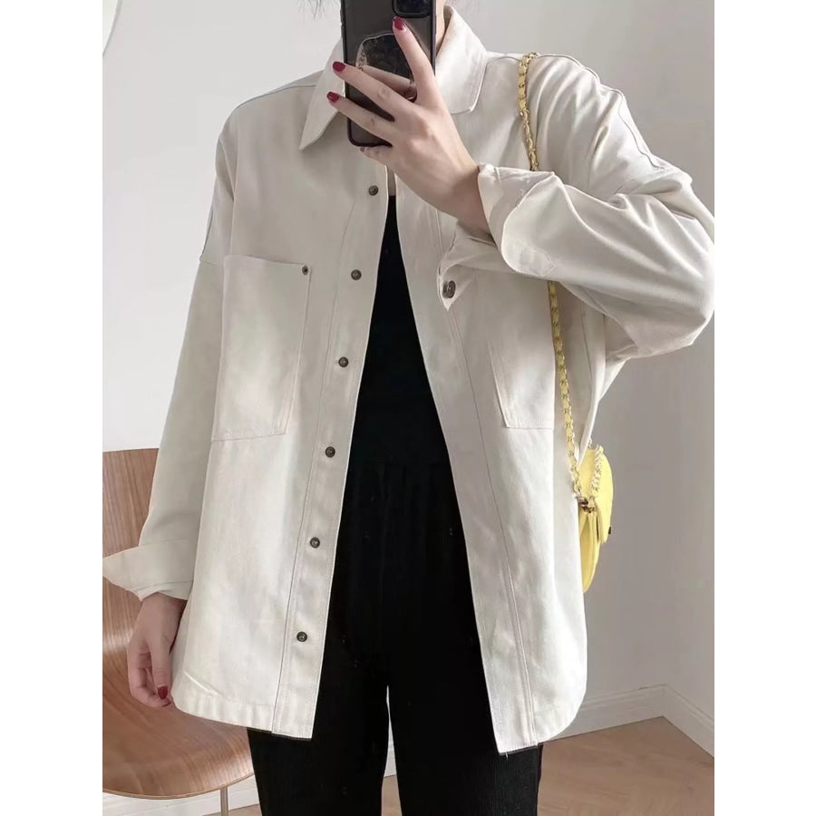 Button-Down Dropped Shoulder Denim Jacket Off-White / XS Apparel and Accessories