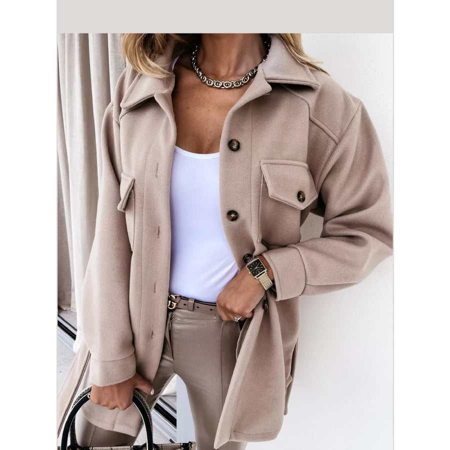 Button-Down Dropped Shoulder Outerwear Beige / S Apparel and Accessories