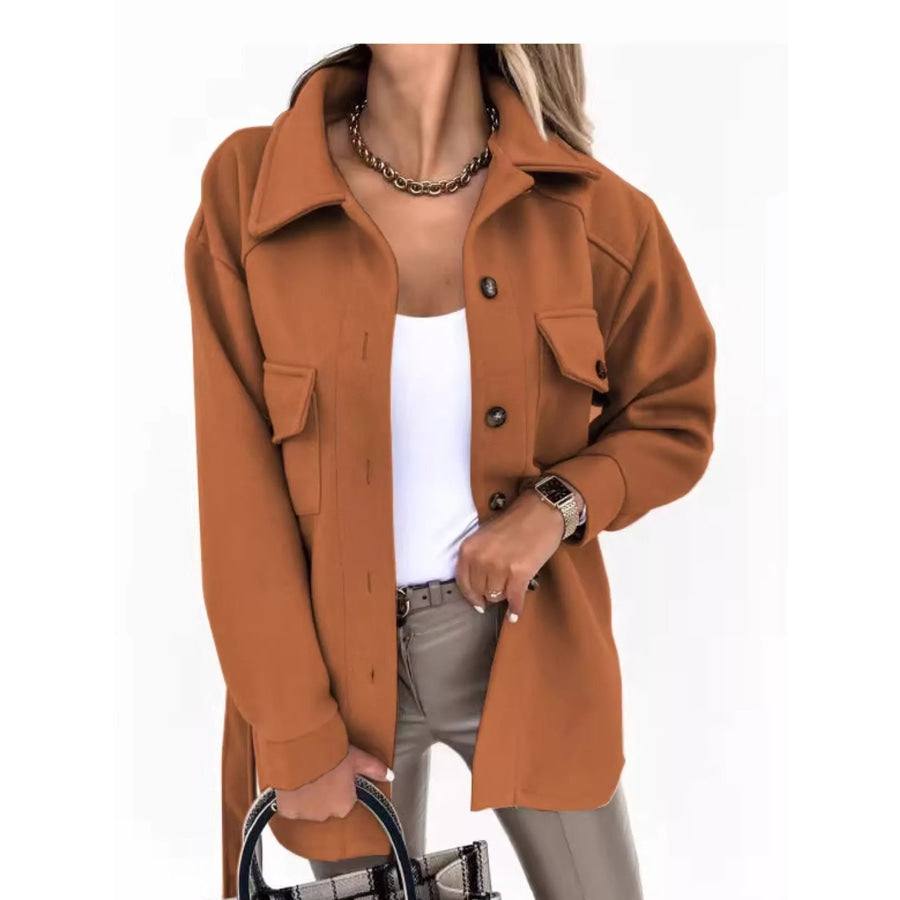 Button-Down Dropped Shoulder Outerwear Brown / S Apparel and Accessories