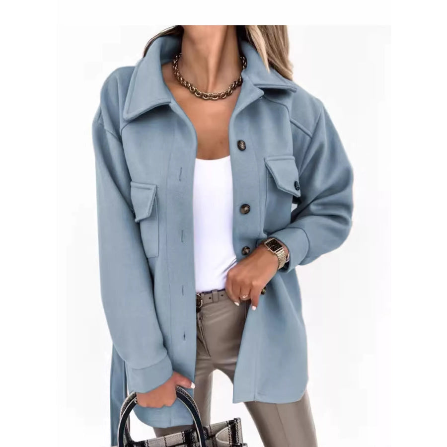 Button-Down Dropped Shoulder Outerwear Light Blue / S Apparel and Accessories
