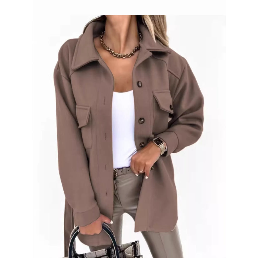 Button-Down Dropped Shoulder Outerwear Mocha / S Apparel and Accessories