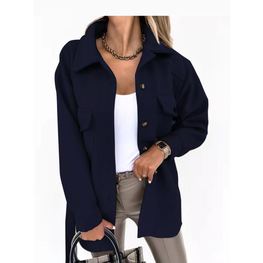 Button-Down Dropped Shoulder Outerwear Navy / S Apparel and Accessories
