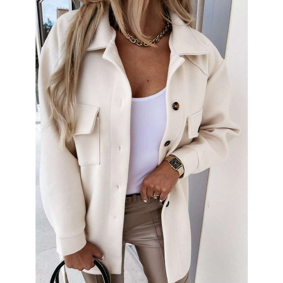 Button-Down Dropped Shoulder Outerwear White / S Apparel and Accessories