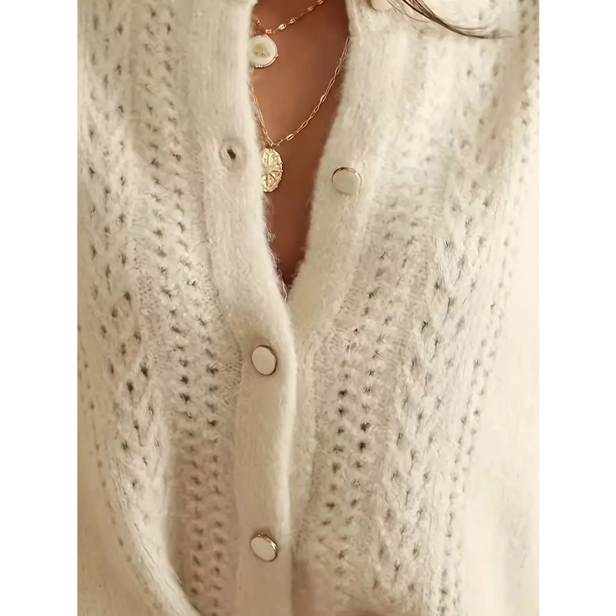 Button-Down Eyelet Long Sleeve Cardigan Apparel and Accessories