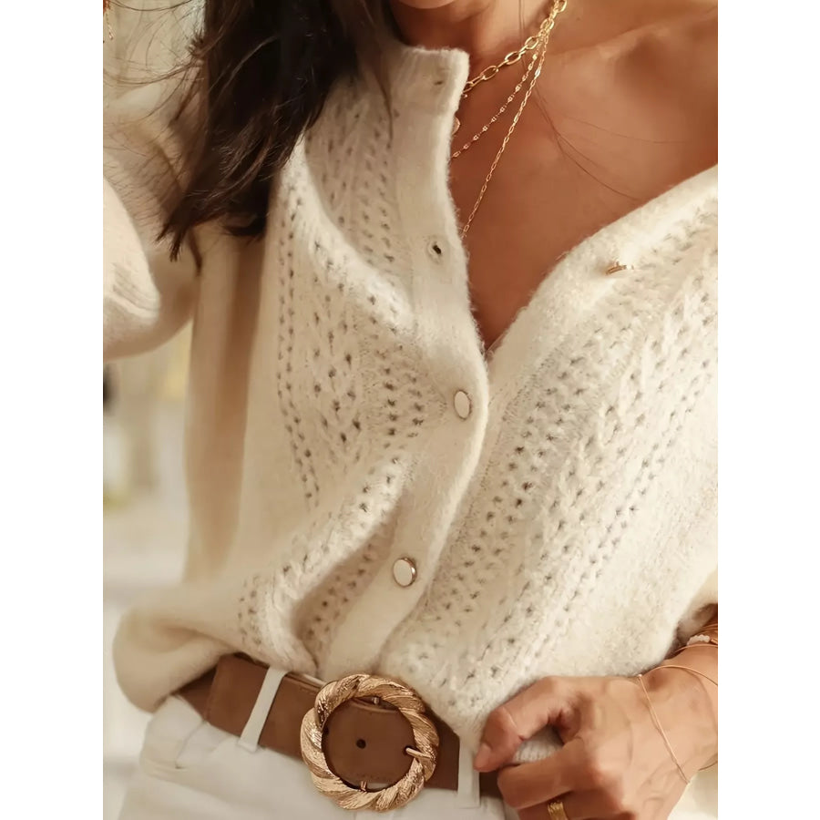 Button-Down Eyelet Long Sleeve Cardigan Apparel and Accessories
