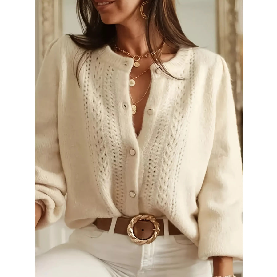 Button-Down Eyelet Long Sleeve Cardigan Apparel and Accessories