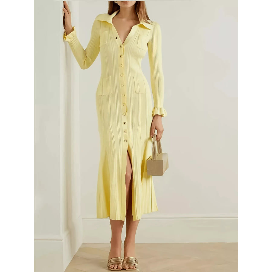 Button-Down Flounce Sleeve Sweater Dress Apparel and Accessories