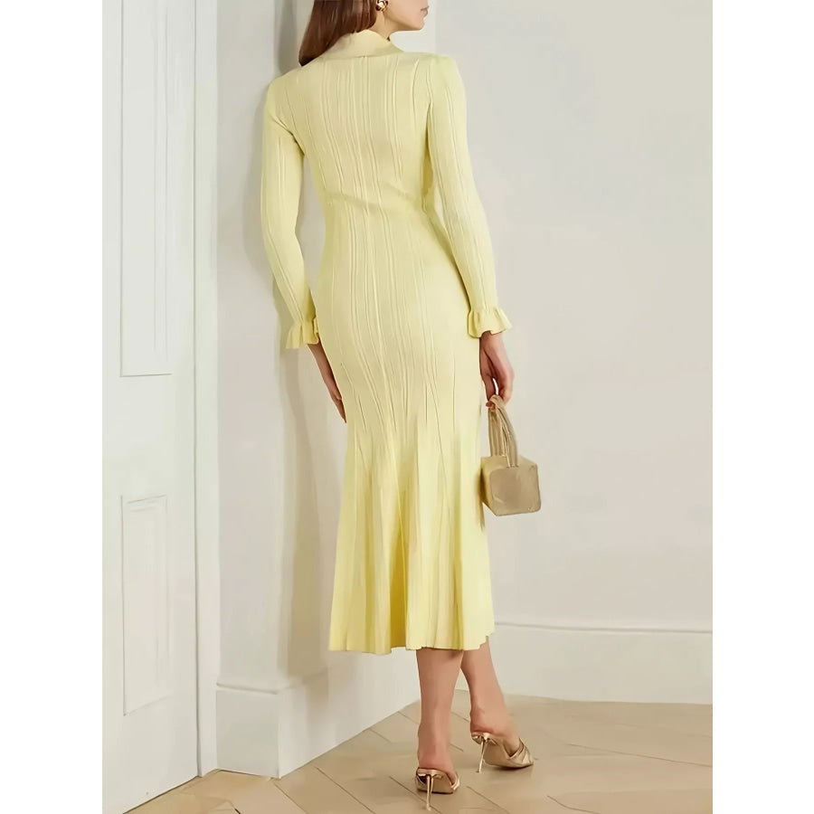 Button-Down Flounce Sleeve Sweater Dress Apparel and Accessories