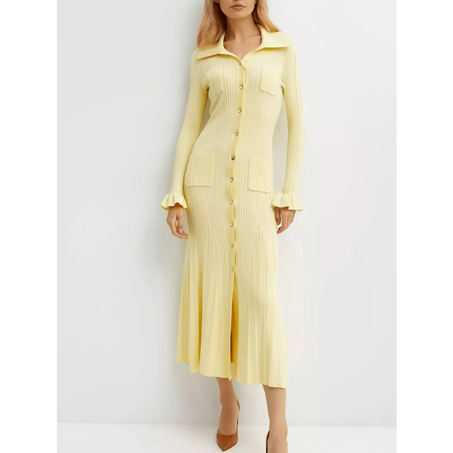 Button-Down Flounce Sleeve Sweater Dress Apparel and Accessories