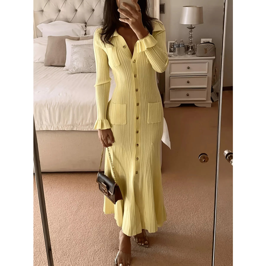 Button-Down Flounce Sleeve Sweater Dress Apparel and Accessories