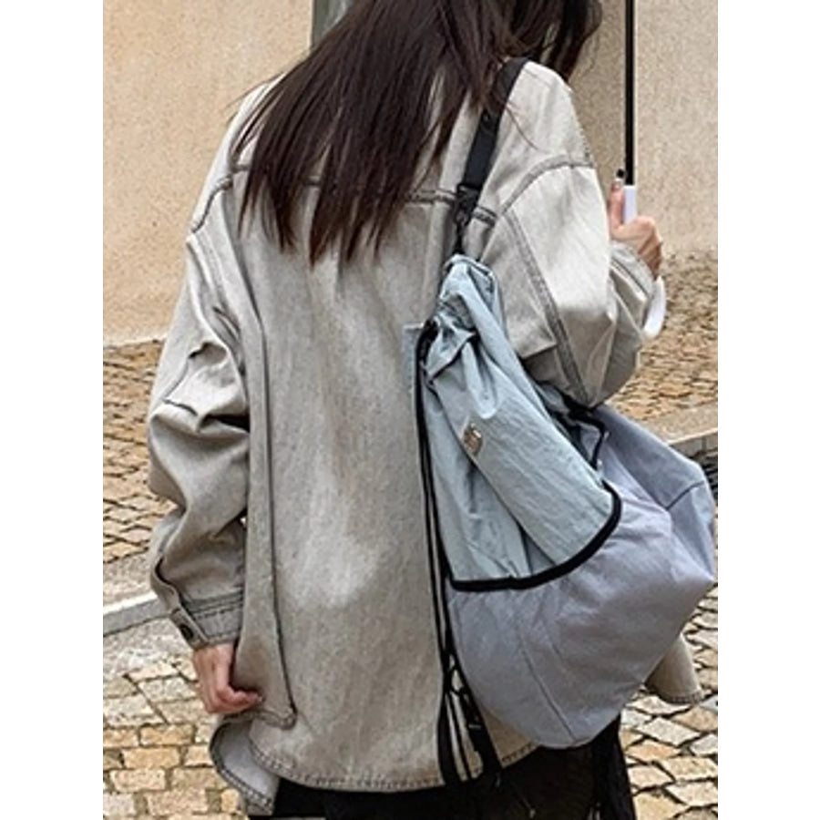Button-Down Front Denim Shacket Gray / One Size Apparel and Accessories