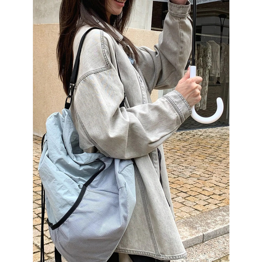Button-Down Front Denim Shacket Gray / One Size Apparel and Accessories