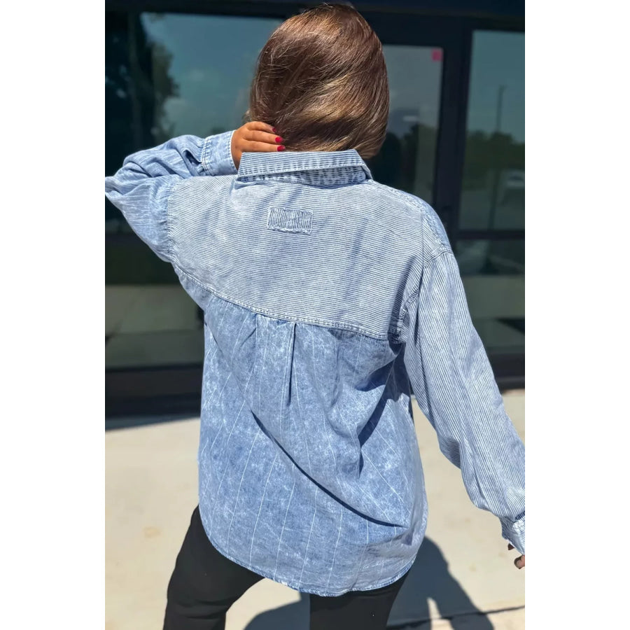 Button-Down Front Striped Denim Shirt Apparel and Accessories