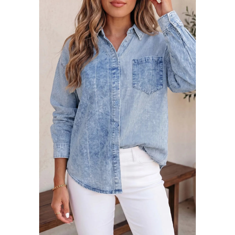 Button-Down Front Striped Denim Shirt Apparel and Accessories