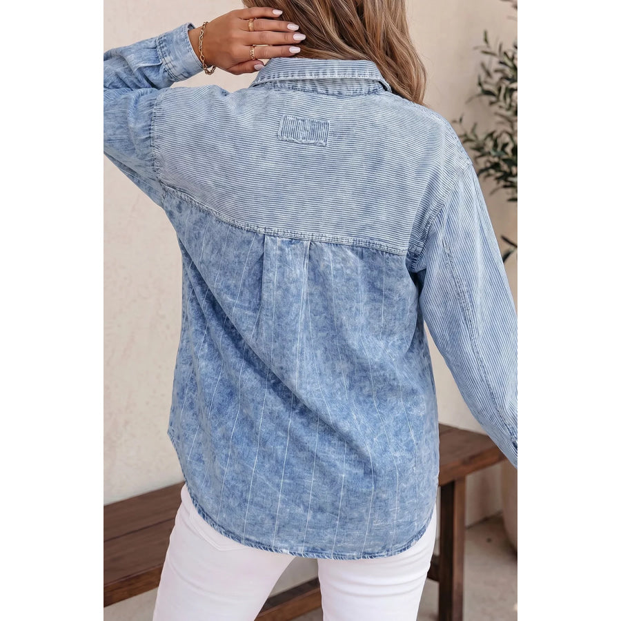 Button-Down Front Striped Denim Shirt Apparel and Accessories