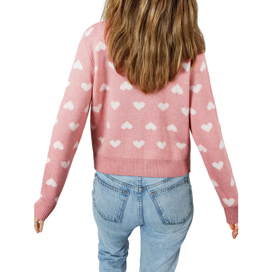 Button Down Heart Pattern Cardigan Apparel and Accessories