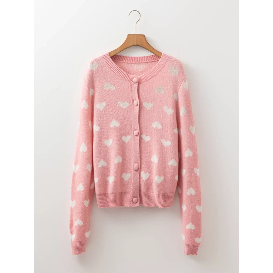 Button Down Heart Pattern Cardigan Apparel and Accessories